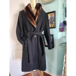 Mario de Pinto Women's Vintage  Black Wool Coat With Faux Fur. Oldmoney Sz L